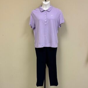 Talbots Lavender Polo and Dark Navy Capris Set
